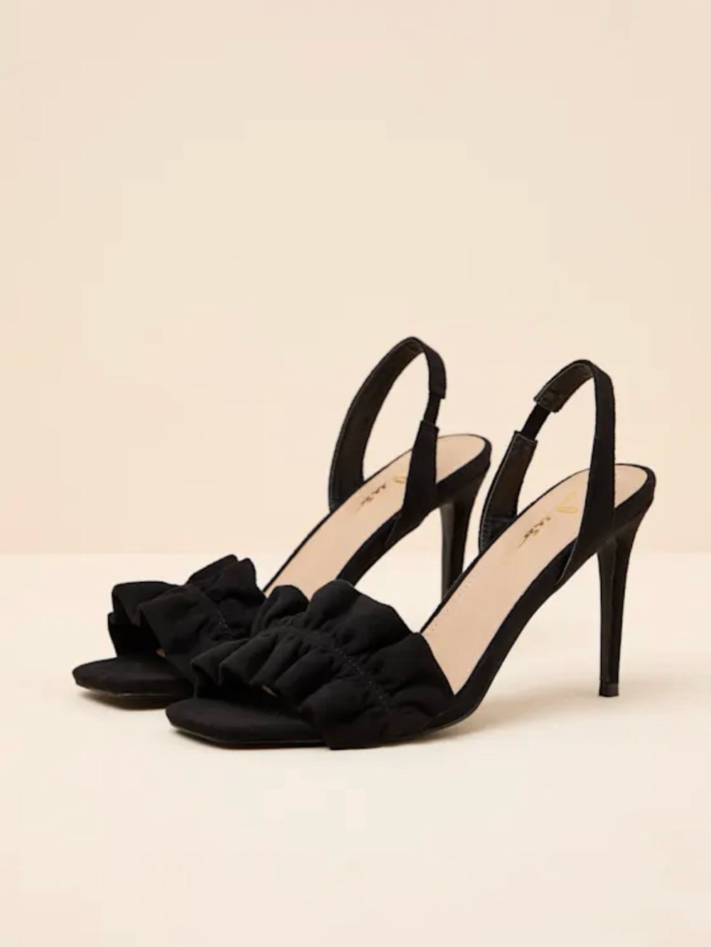 Lulu's Black Ruffle Slingback Heels - Picture 6 of 7